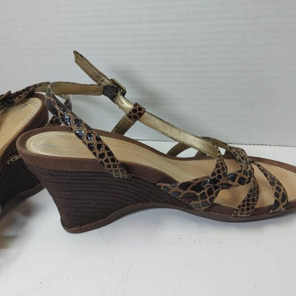 ROCKPORT Snake Print Slip-On Strappy Wedge Sandals Summer Shoes Black Brown 9M - Picture 9 of 9